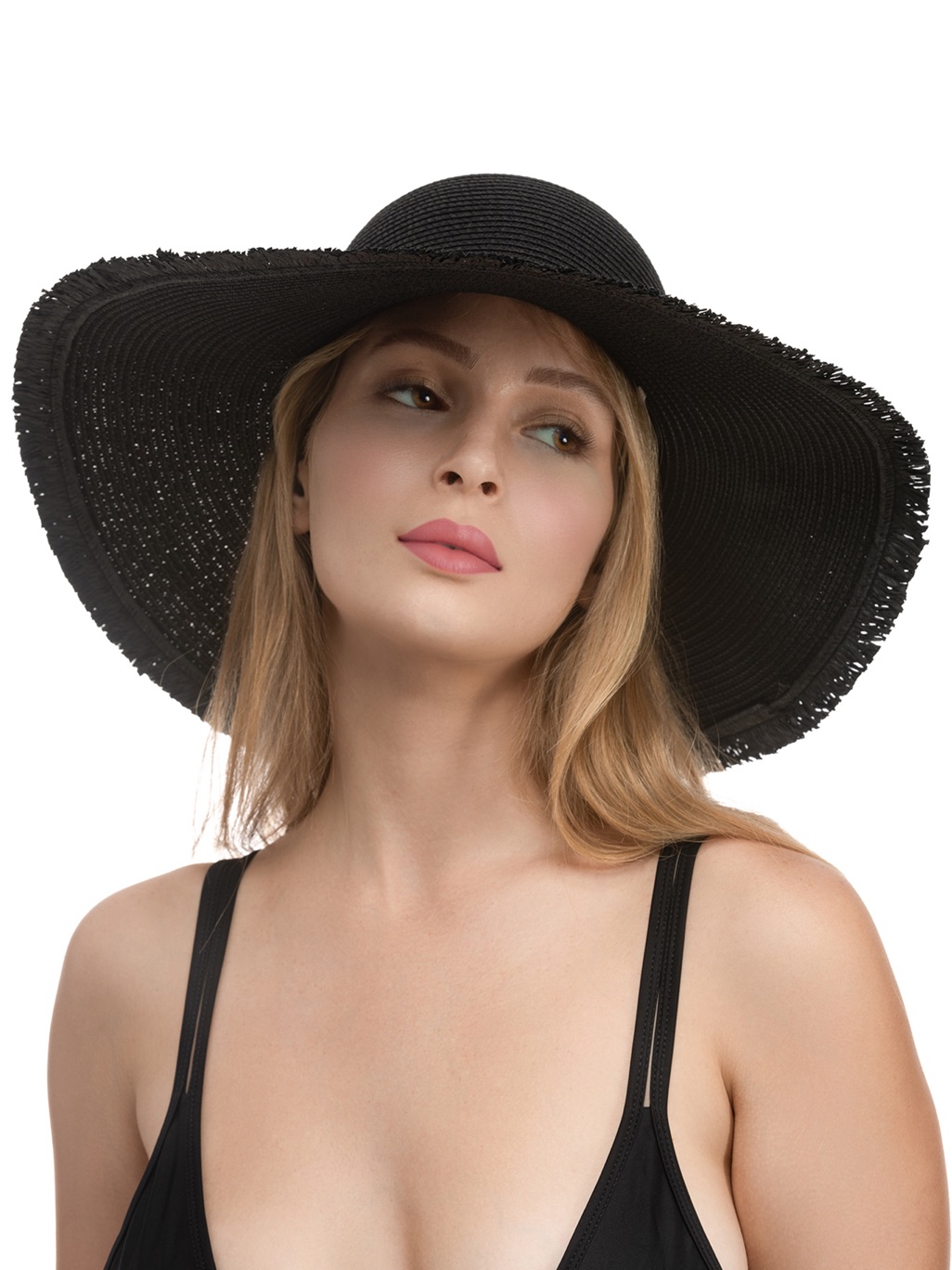 Frayed Edge Straw Beach Hat - Black